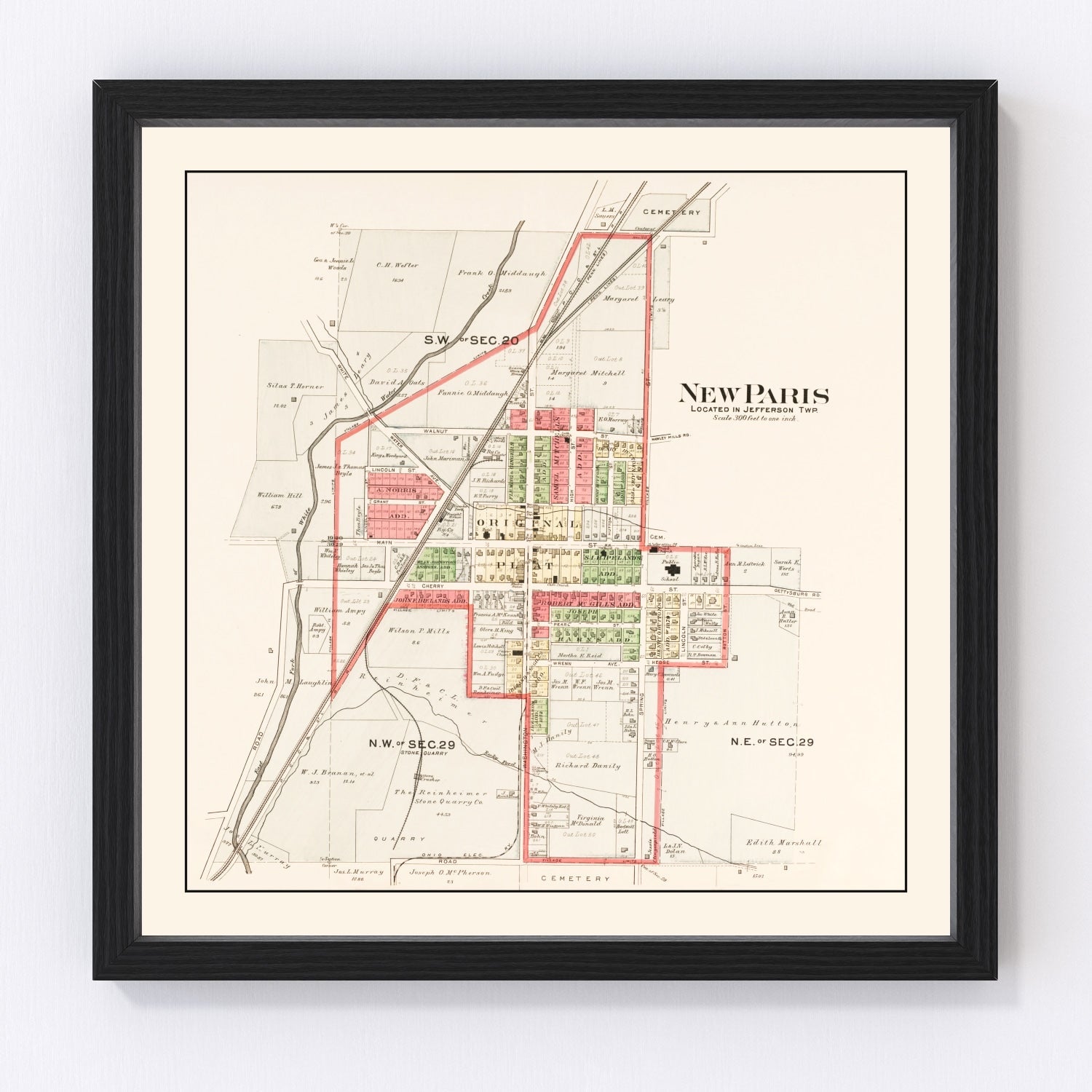 Vintage map of New Paris, Preble County, Ohio, 1912