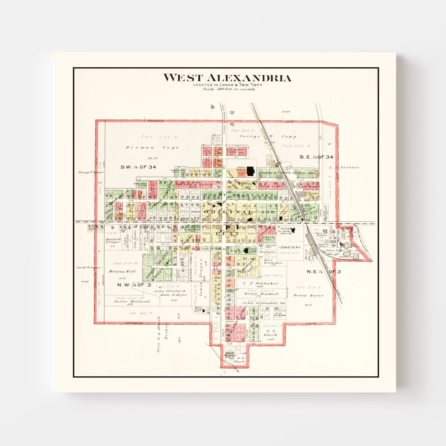 Vintage Map of West Alexandria, Ohio, 1912