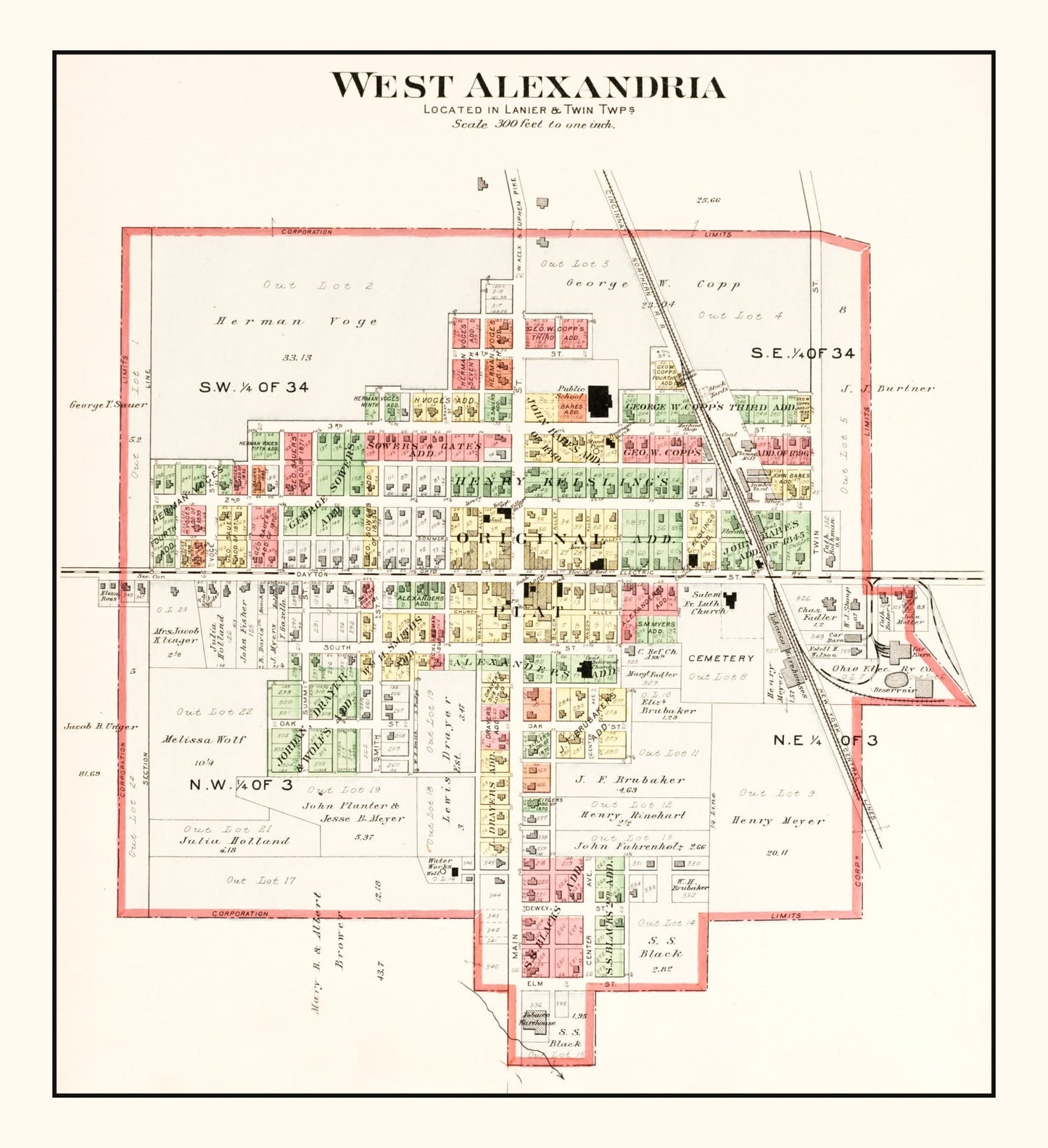 Vintage Map of West Alexandria, Ohio, 1912