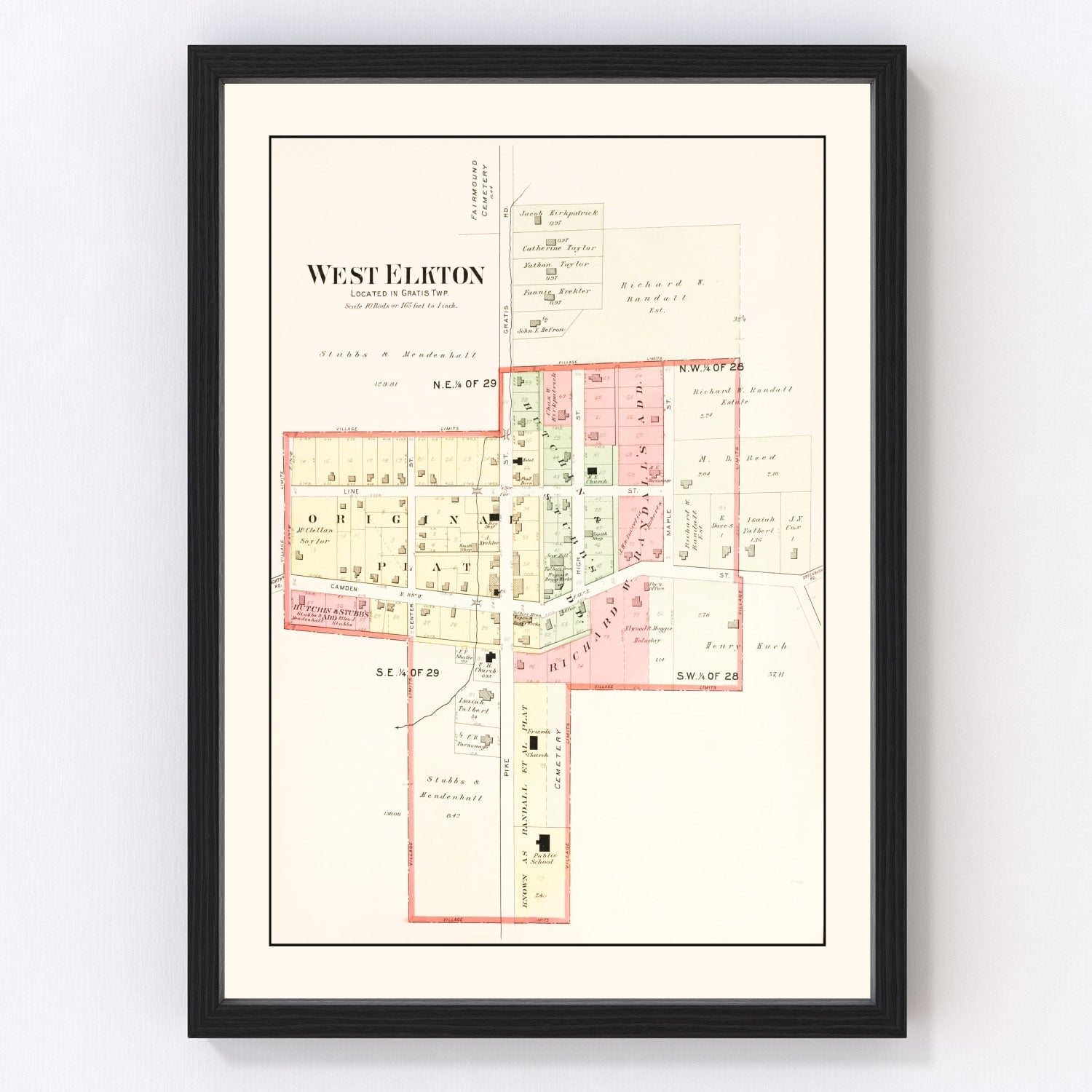 Vintage map of West Elkton, Ohio, 1912, Preble County farm village