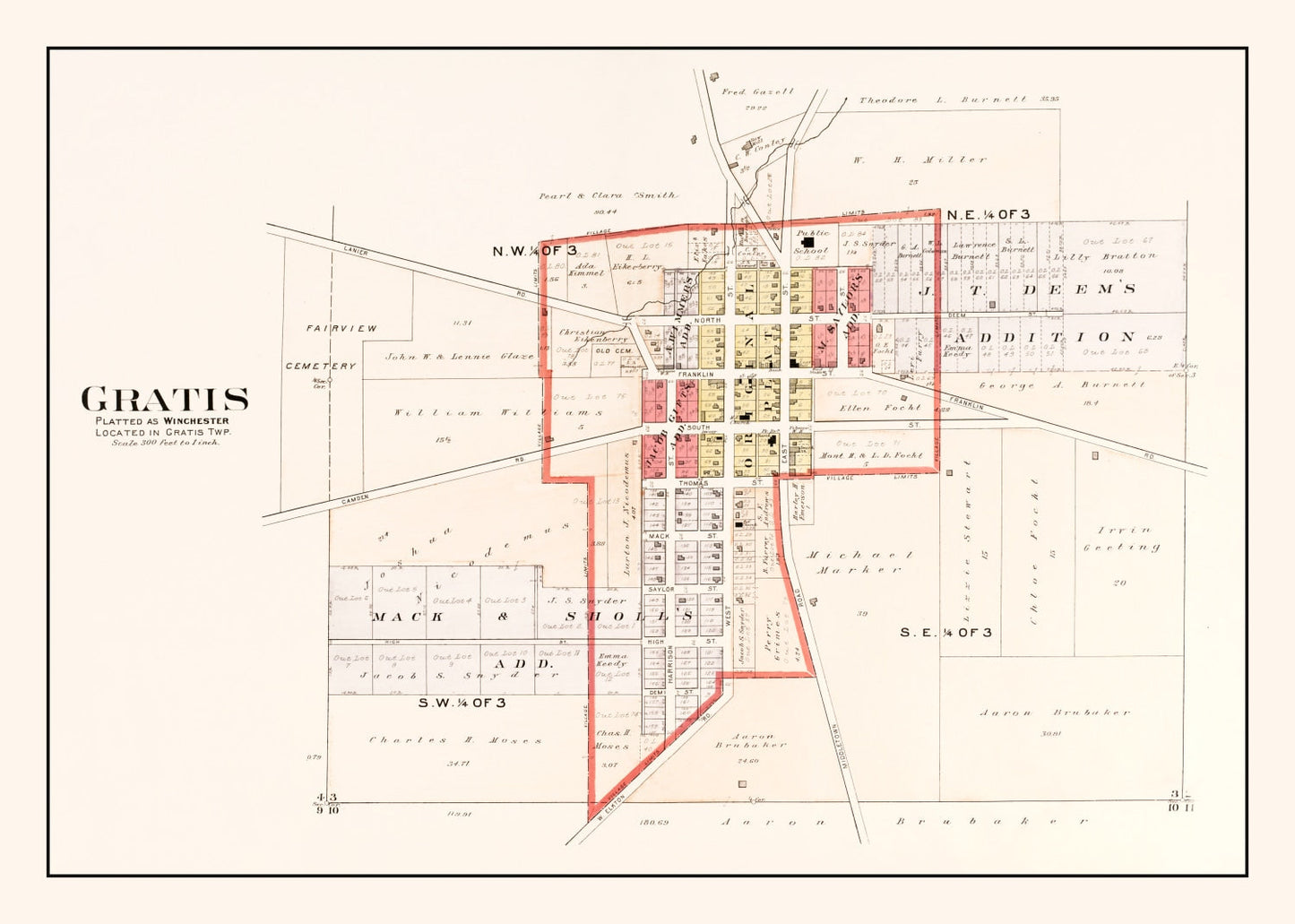 Vintage Map of Gratis, Ohio, 1912