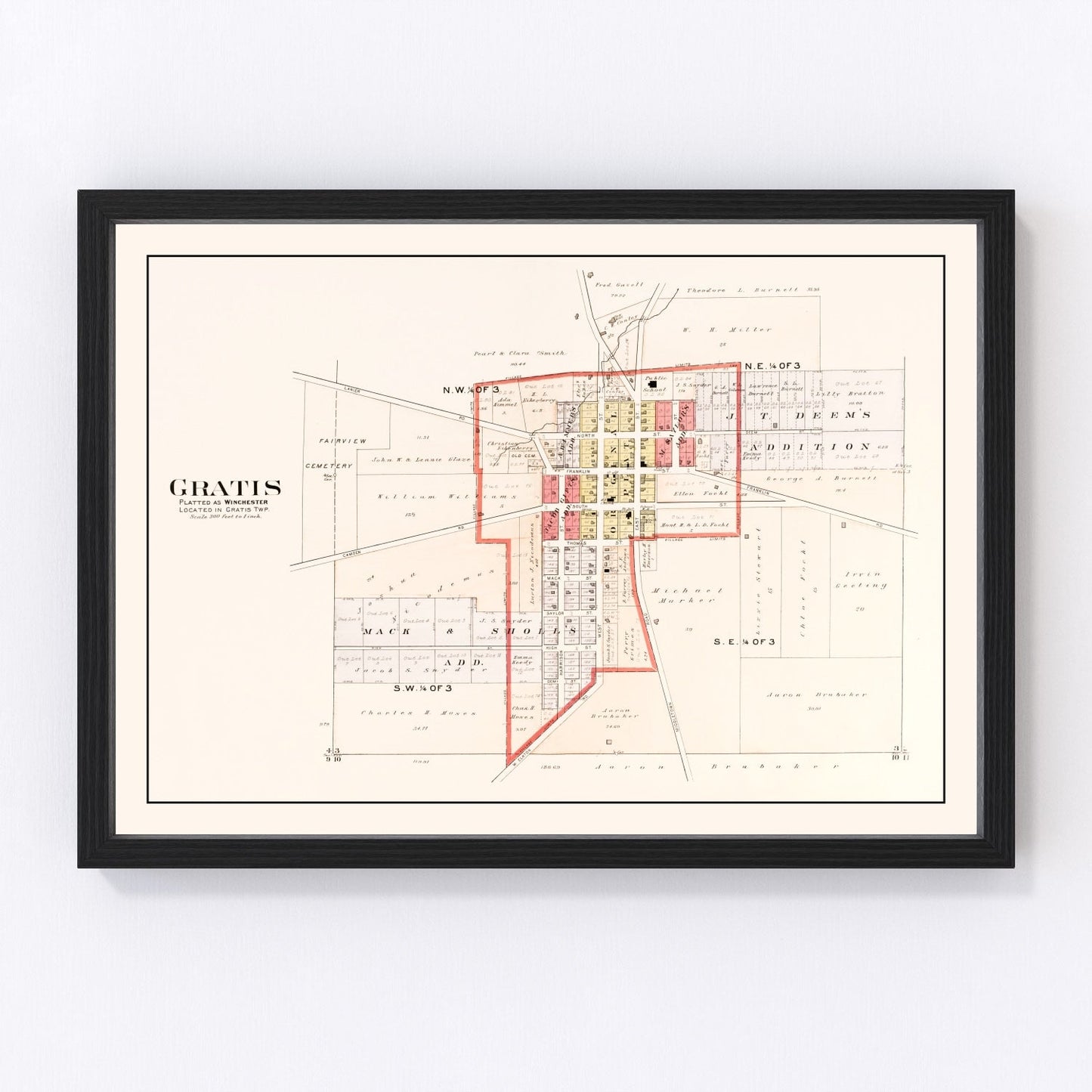 Vintage map of Gratis, Ohio, 1912