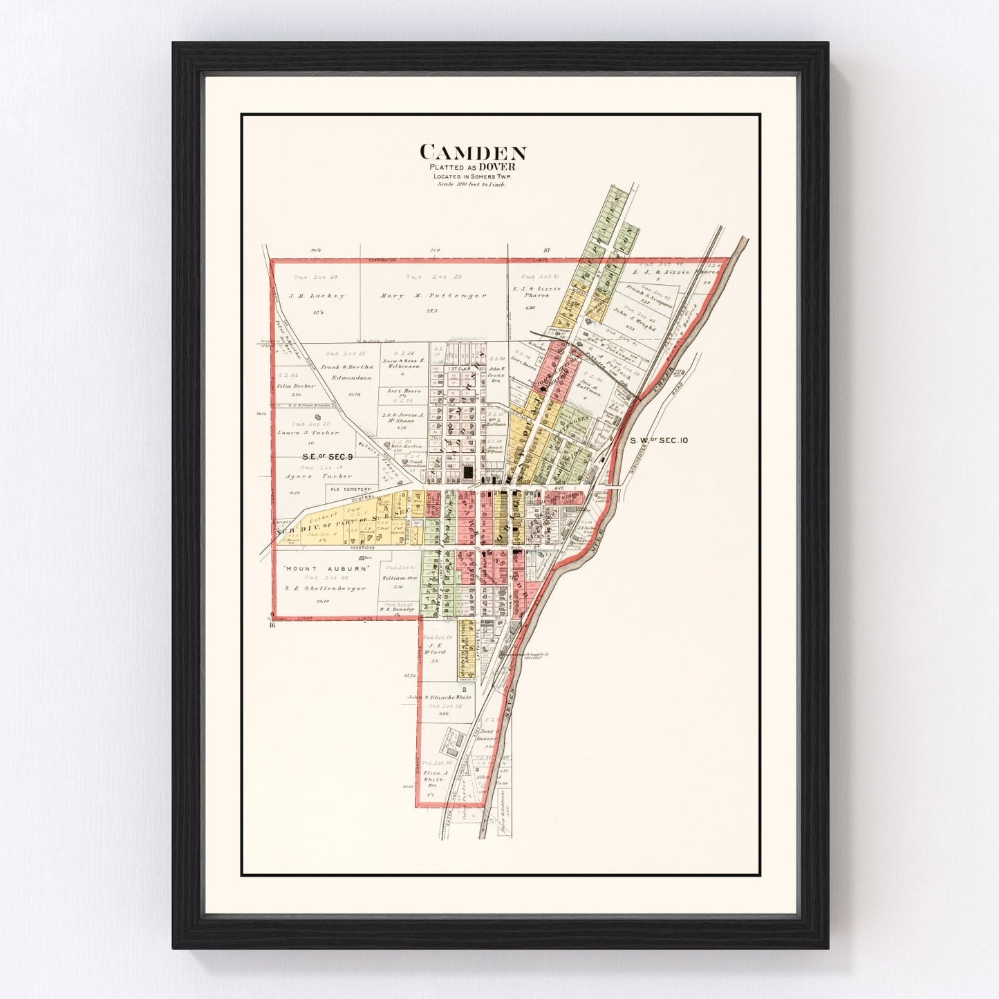 Vintage map of Camden, Ohio, 1912, Preble County restored print