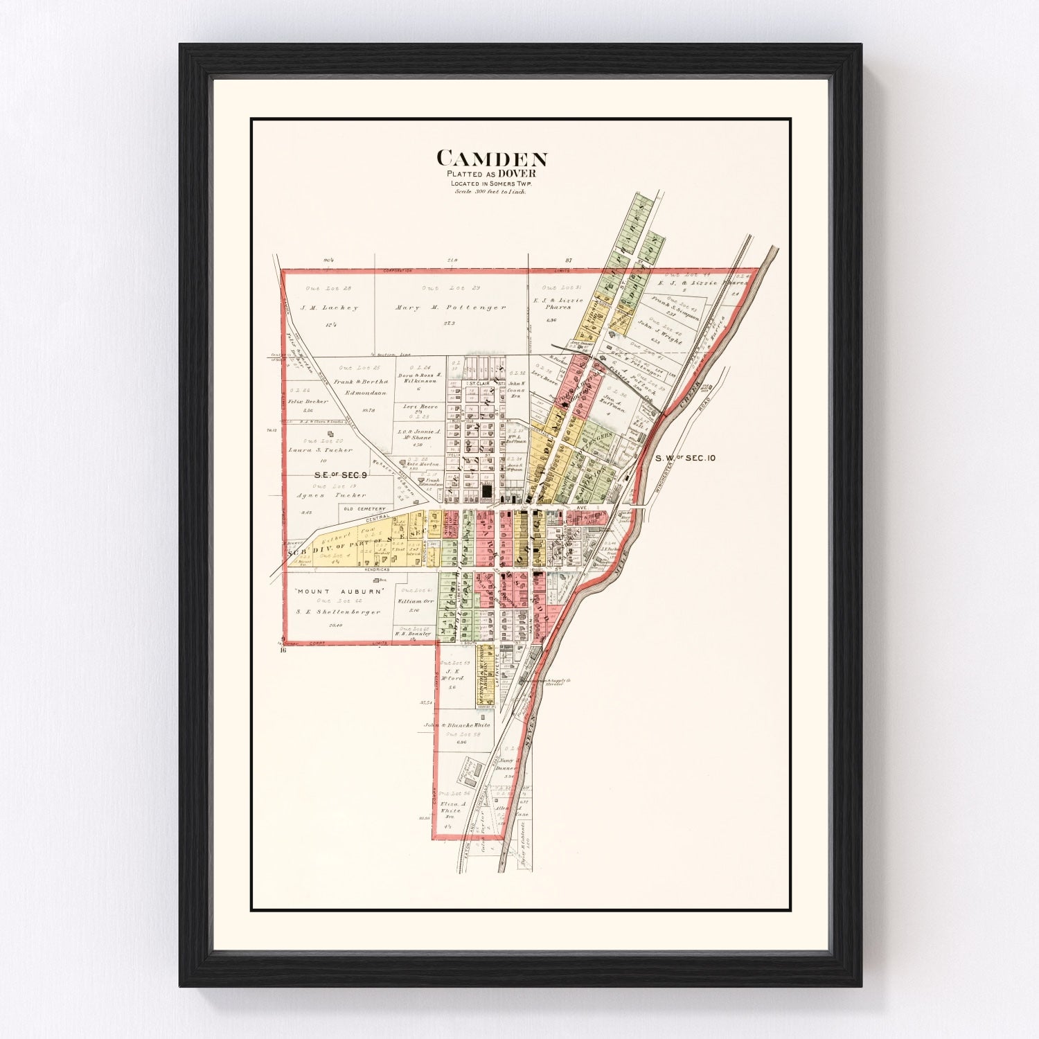 Vintage map of Camden, Ohio, 1912, Preble County restored print