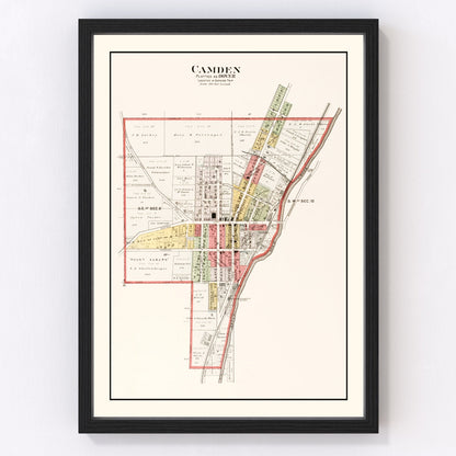 Vintage map of Camden, Ohio, 1912, Preble County restored print