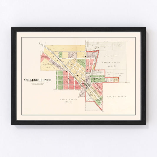 vintage map of College Corner, Ohio, 1912