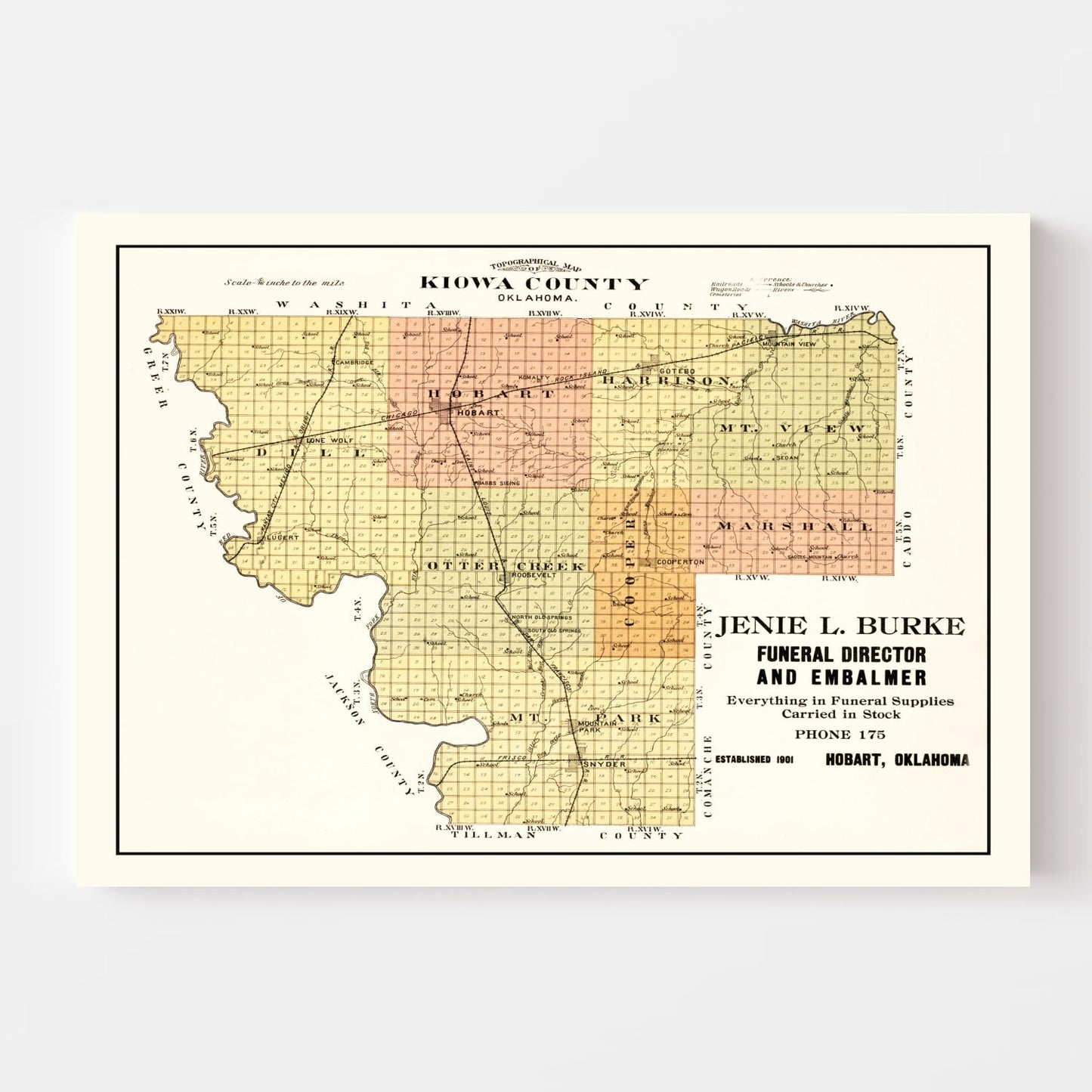 Vintage Map of Kiowa County, Oklahoma, 1913