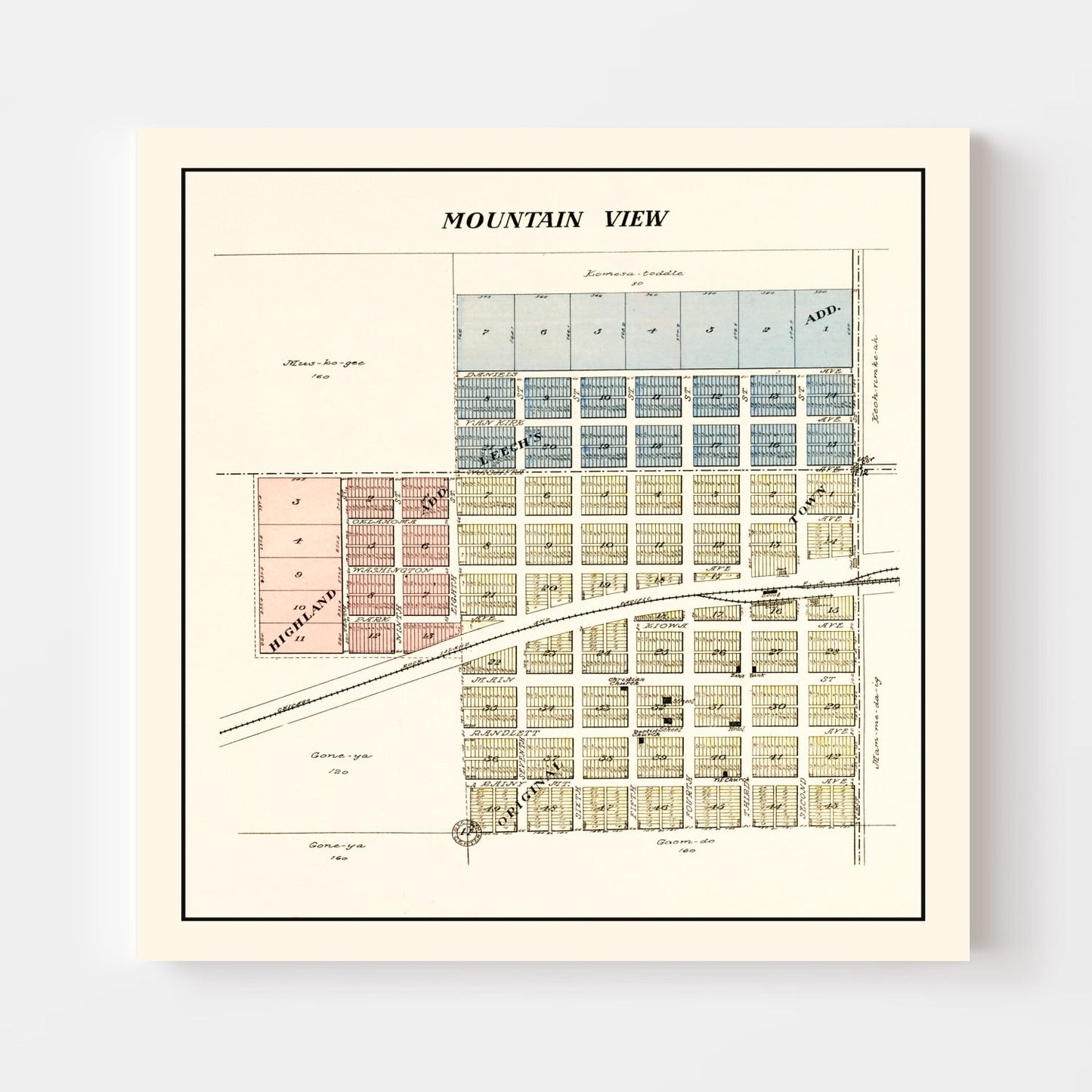 Vintage Map of Mountain View, Oklahoma, 1913