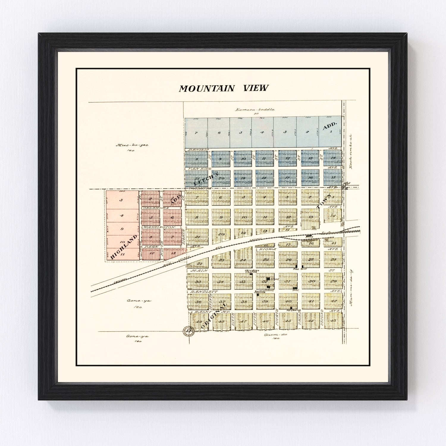 Vintage map of Mountain View, Oklahoma, 1913
