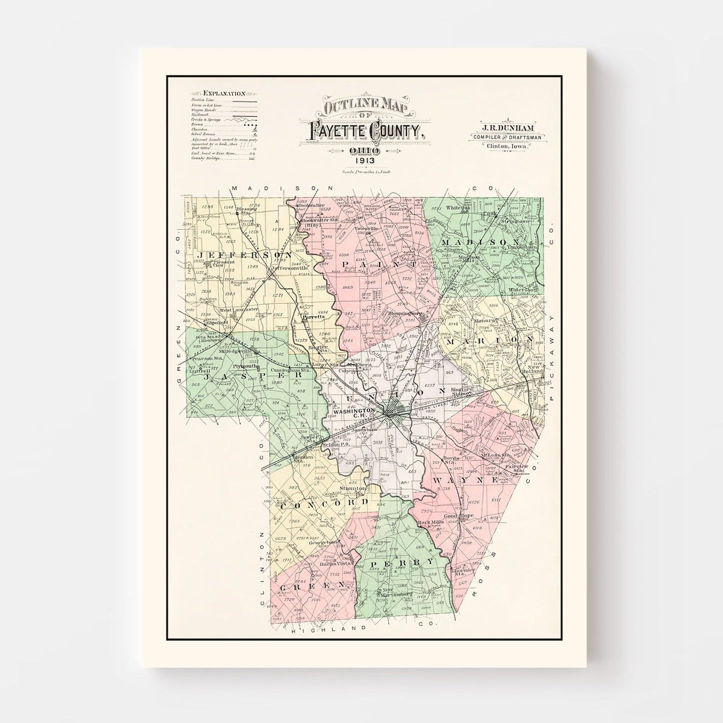 Vintage Map of Fayette County, Ohio, 1913