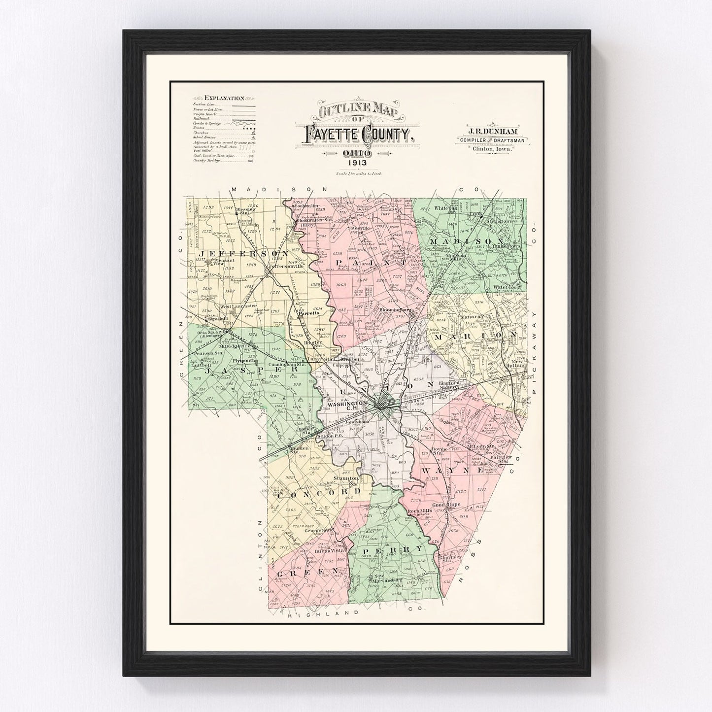 vintage map of Fayette County, Ohio, 1913