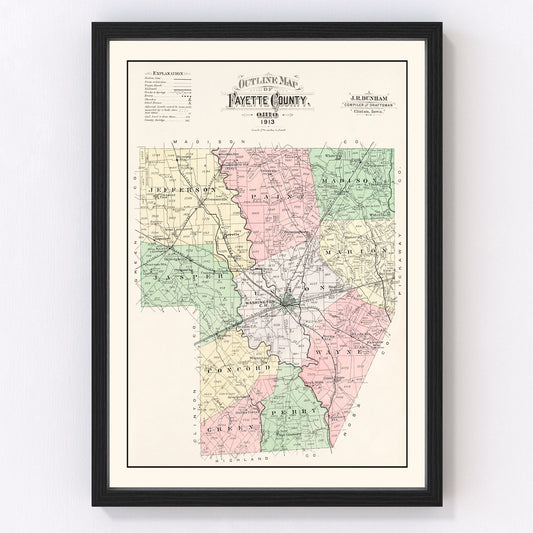 vintage map of Fayette County, Ohio, 1913