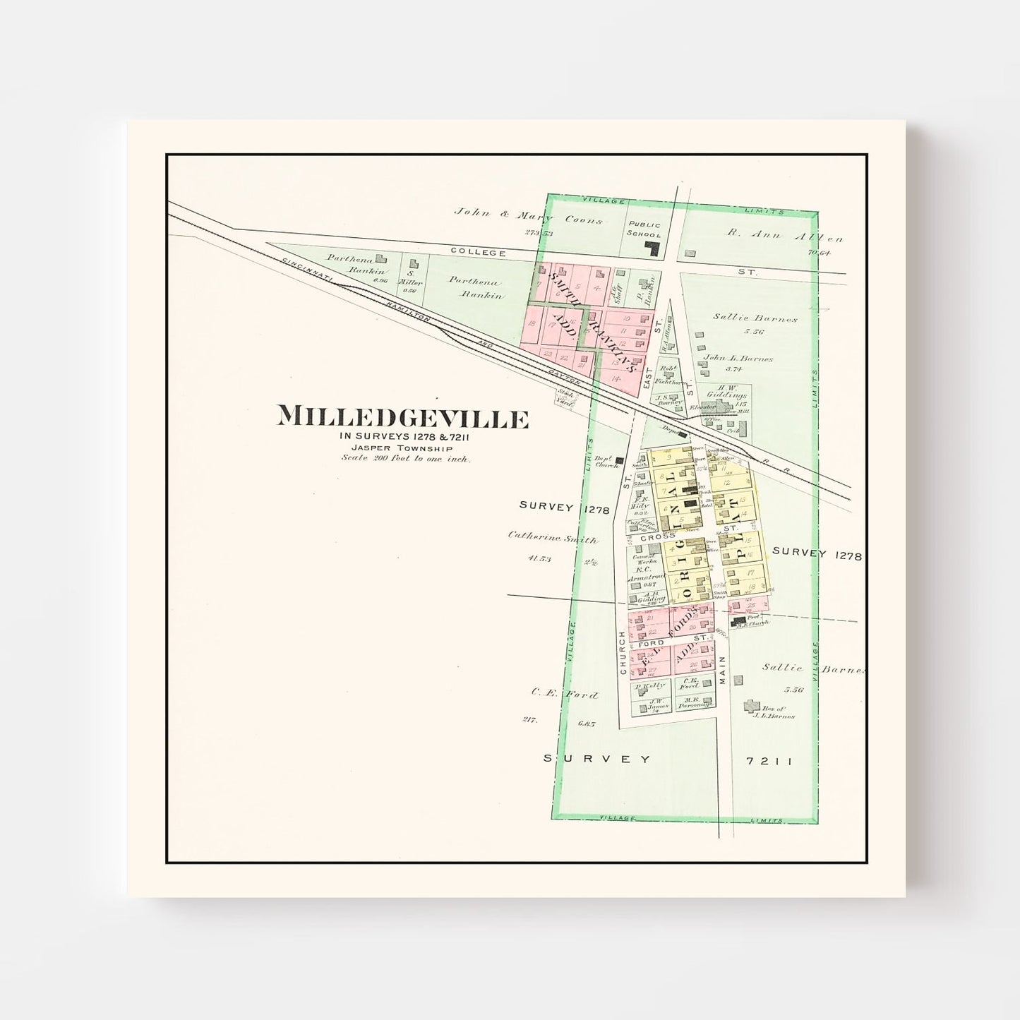 Vintage Map of Milledgeville, Ohio, 1913