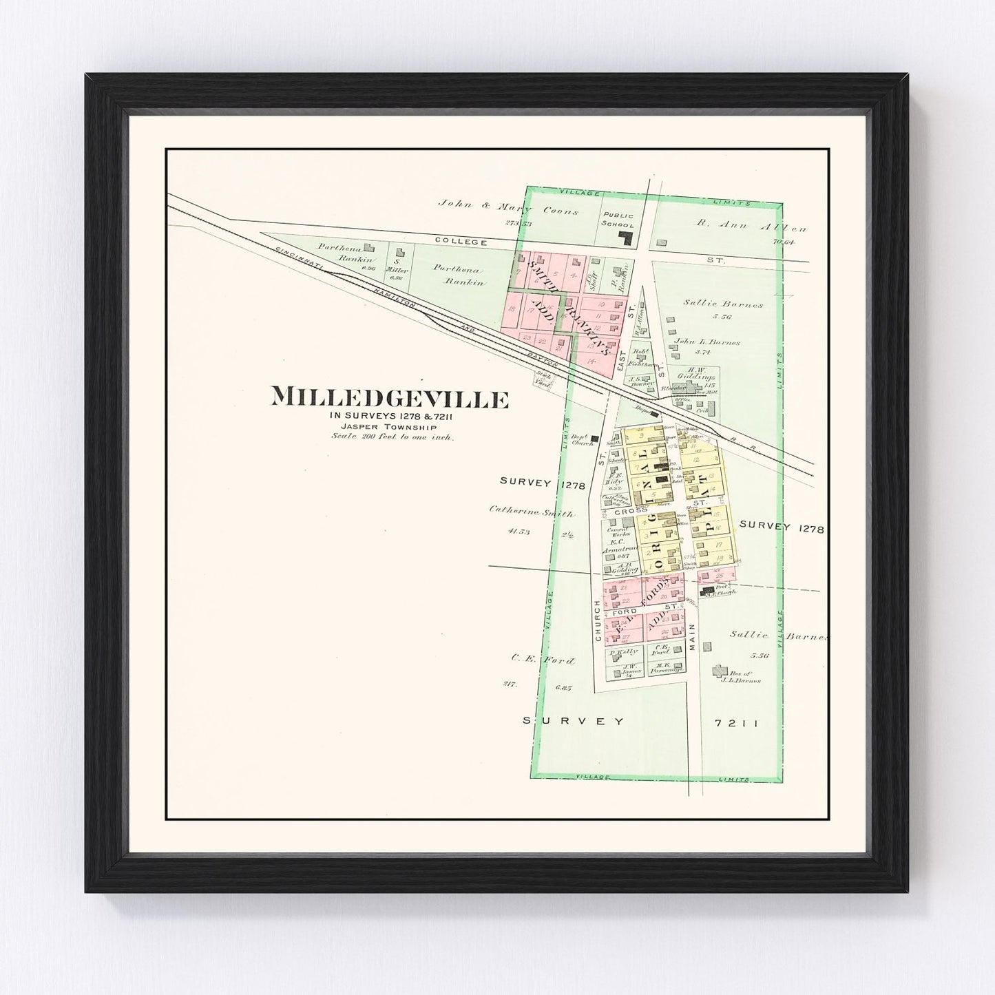 vintage map of Milledgeville, Ohio, 1913