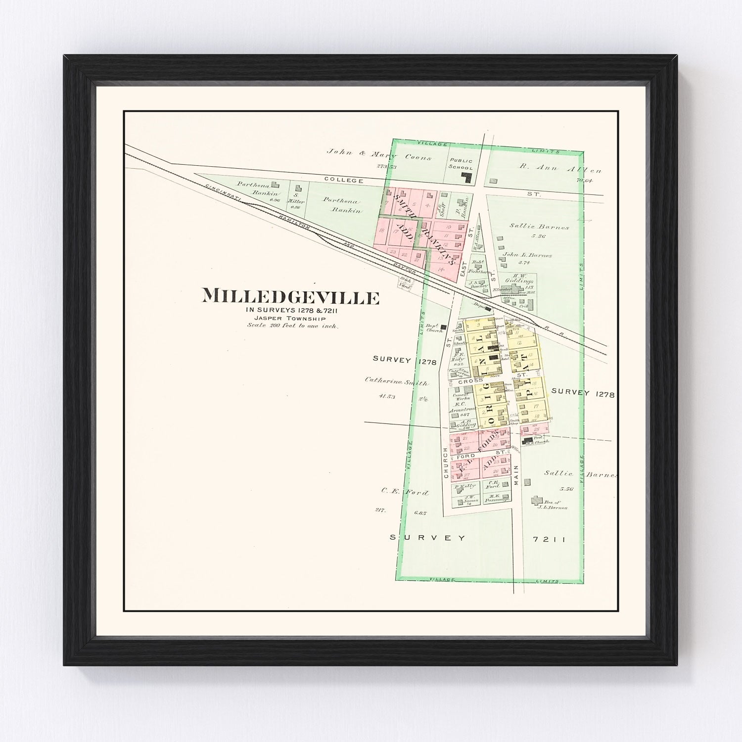 vintage map of Milledgeville, Ohio, 1913