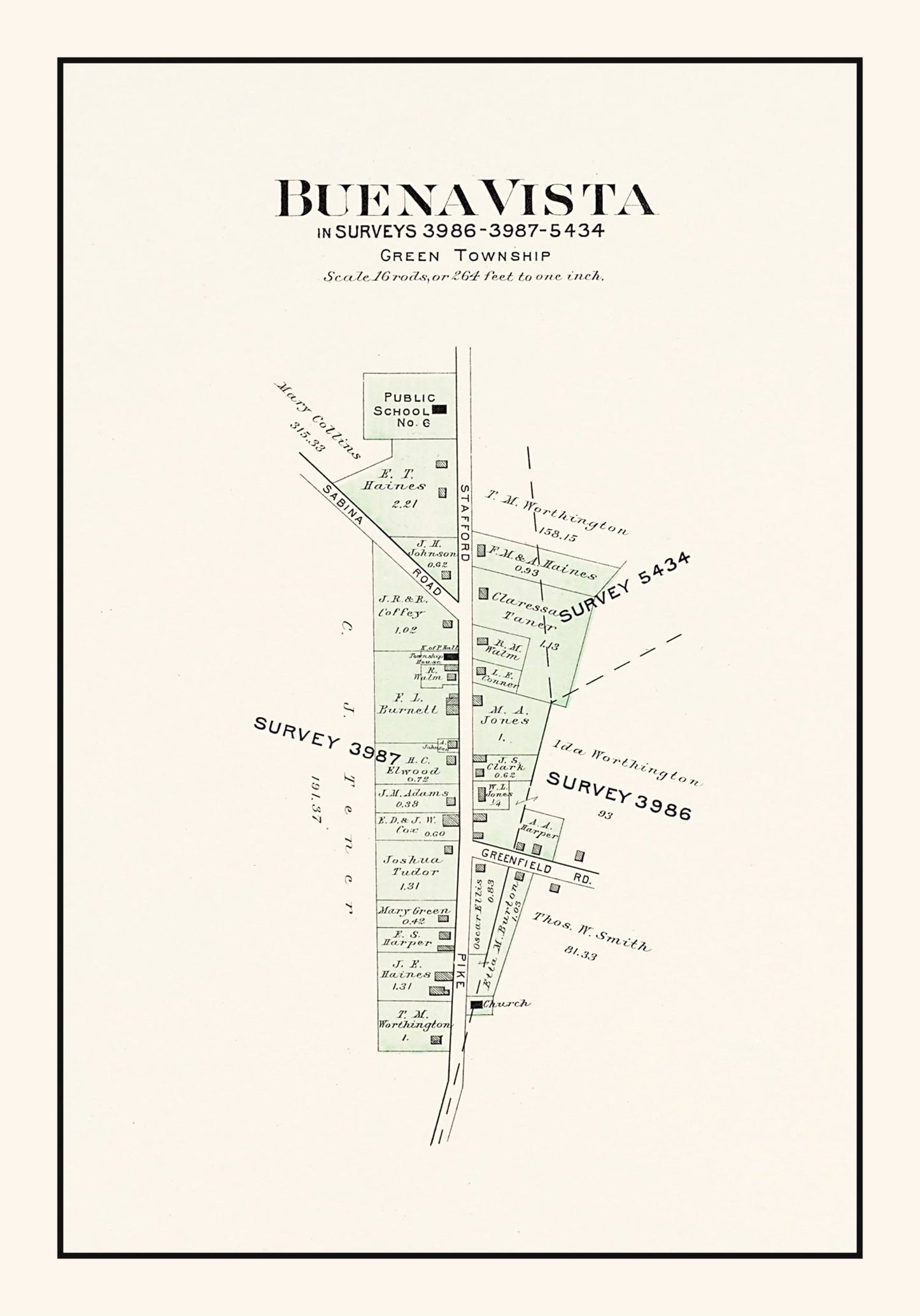 Vintage Map of Buena Vista, Ohio 1913
