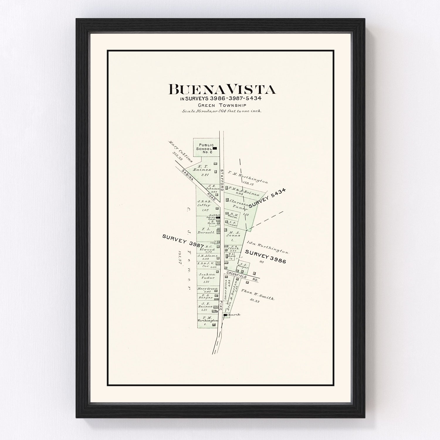 Vintage map of Buena Vista, Ohio, 1913