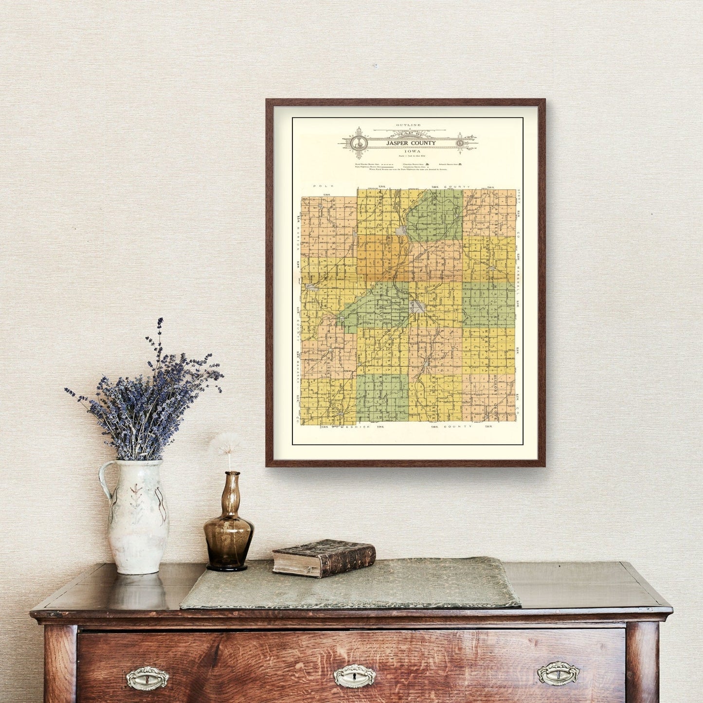 Vintage Map of Jasper County, Iowa, 1914