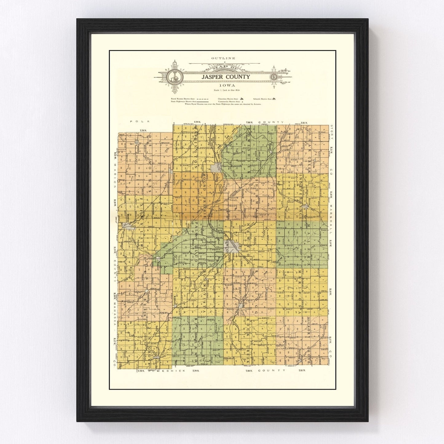 Vintage map of Jasper County, Iowa, 1914