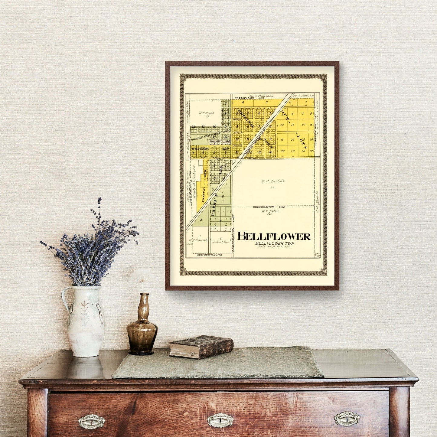 Vintage Map of Bellflower, Illinois, 1914