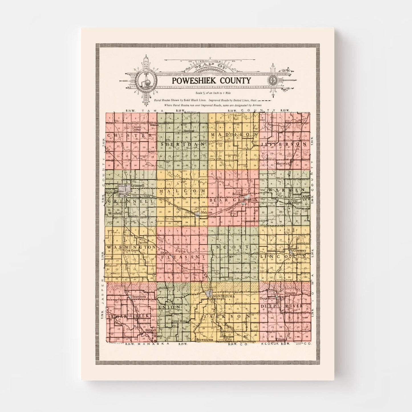Vintage Map of Poweshiek County, Iowa, 1914