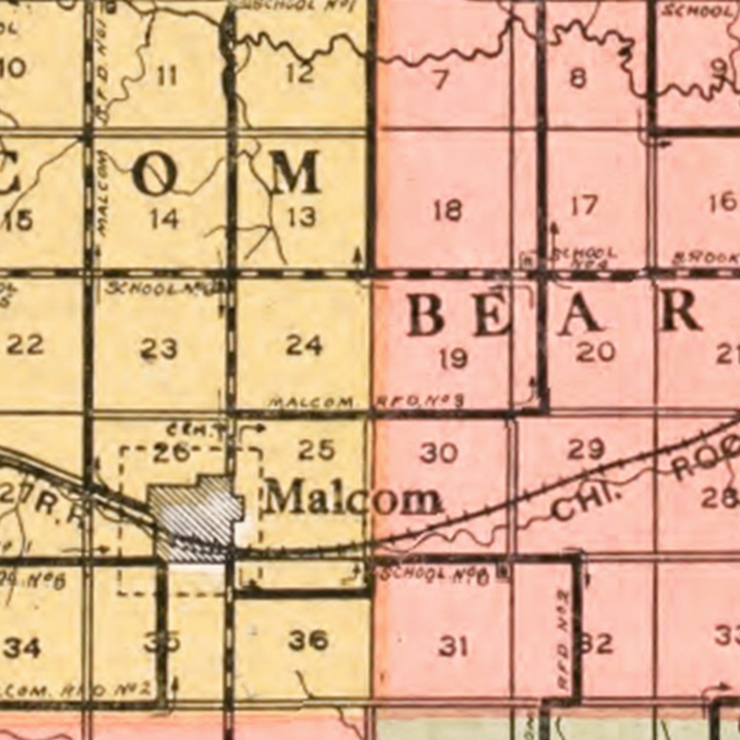 Vintage Map of Poweshiek County, Iowa, 1914