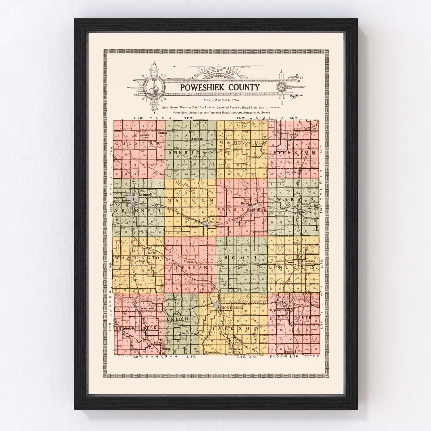 Vintage map of Poweshiek County, Iowa, 1914