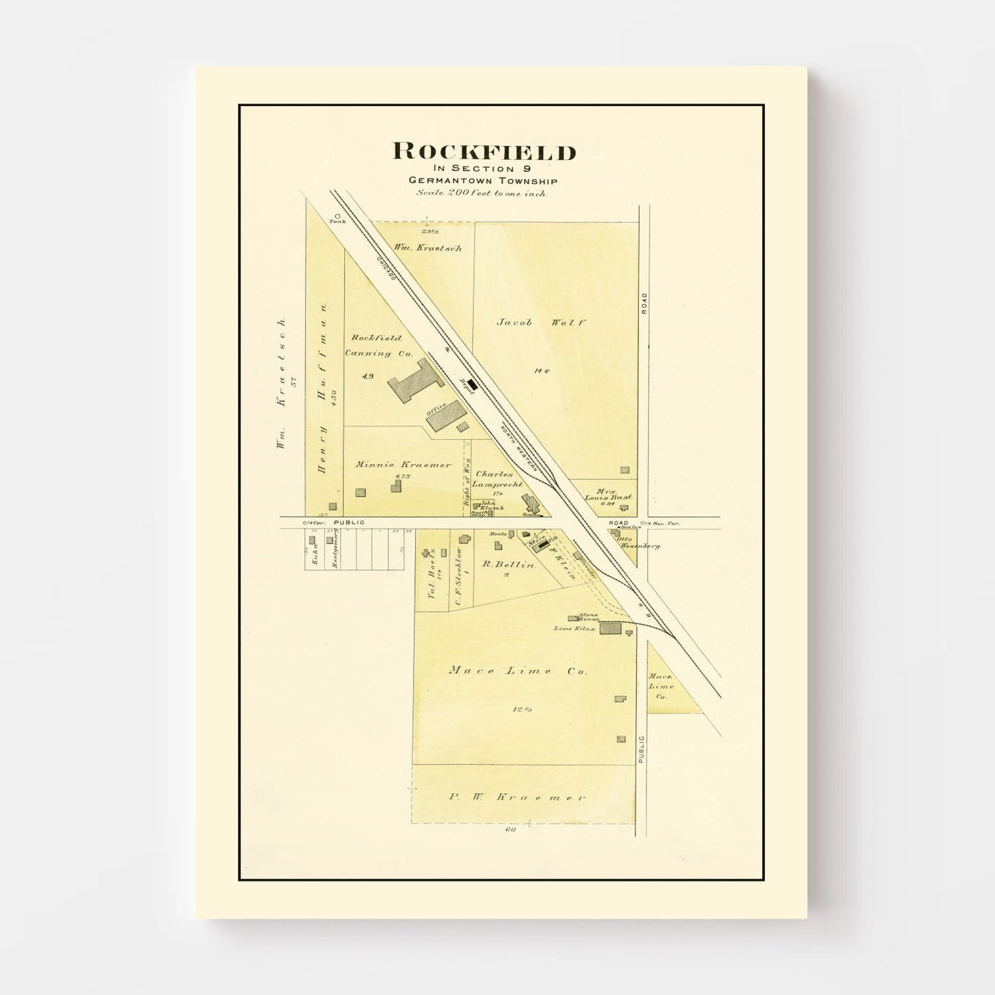 Vintage Map of Rockfield, Wisconsin, 1915