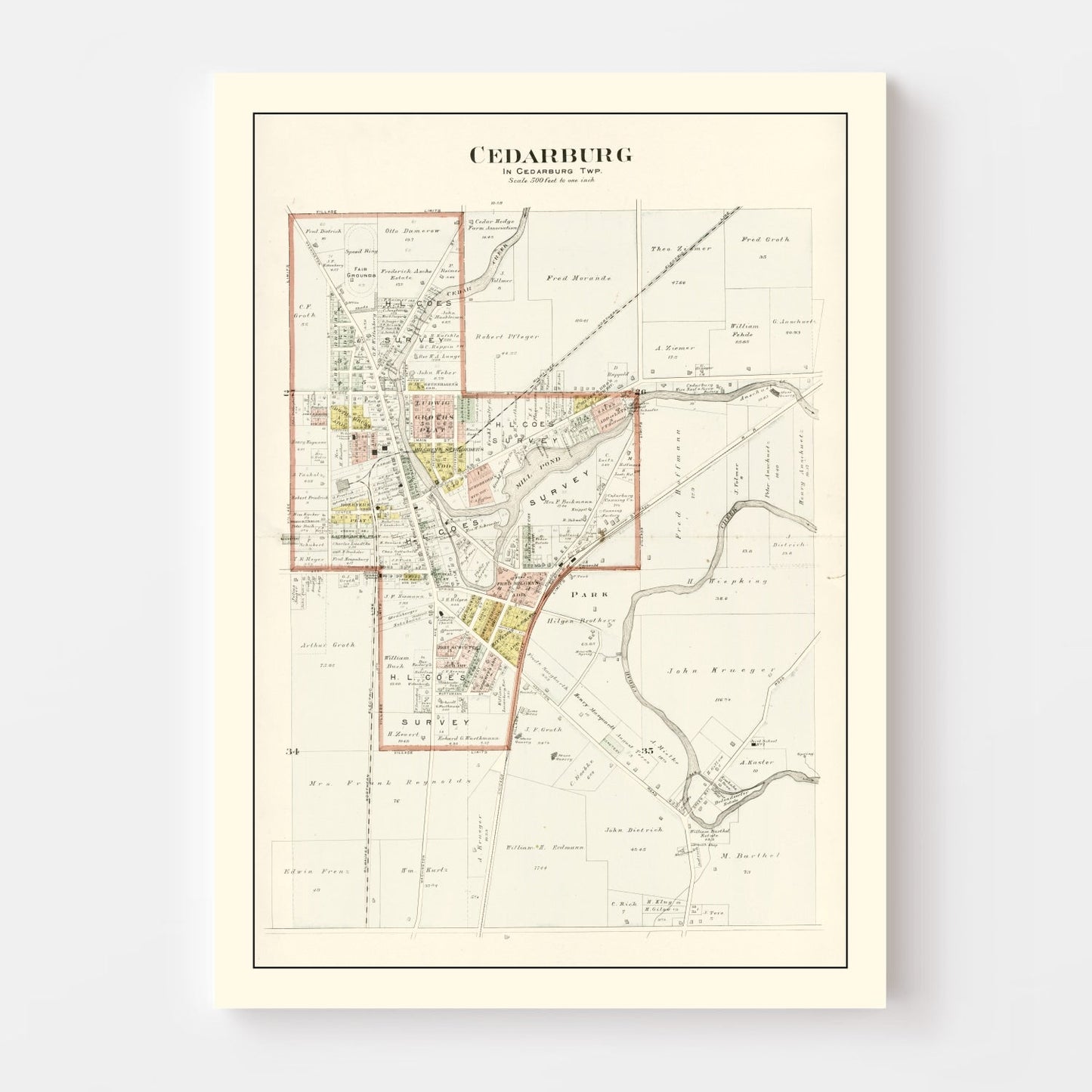 Vintage Map of Cedarburg, Wisconsin, 1915