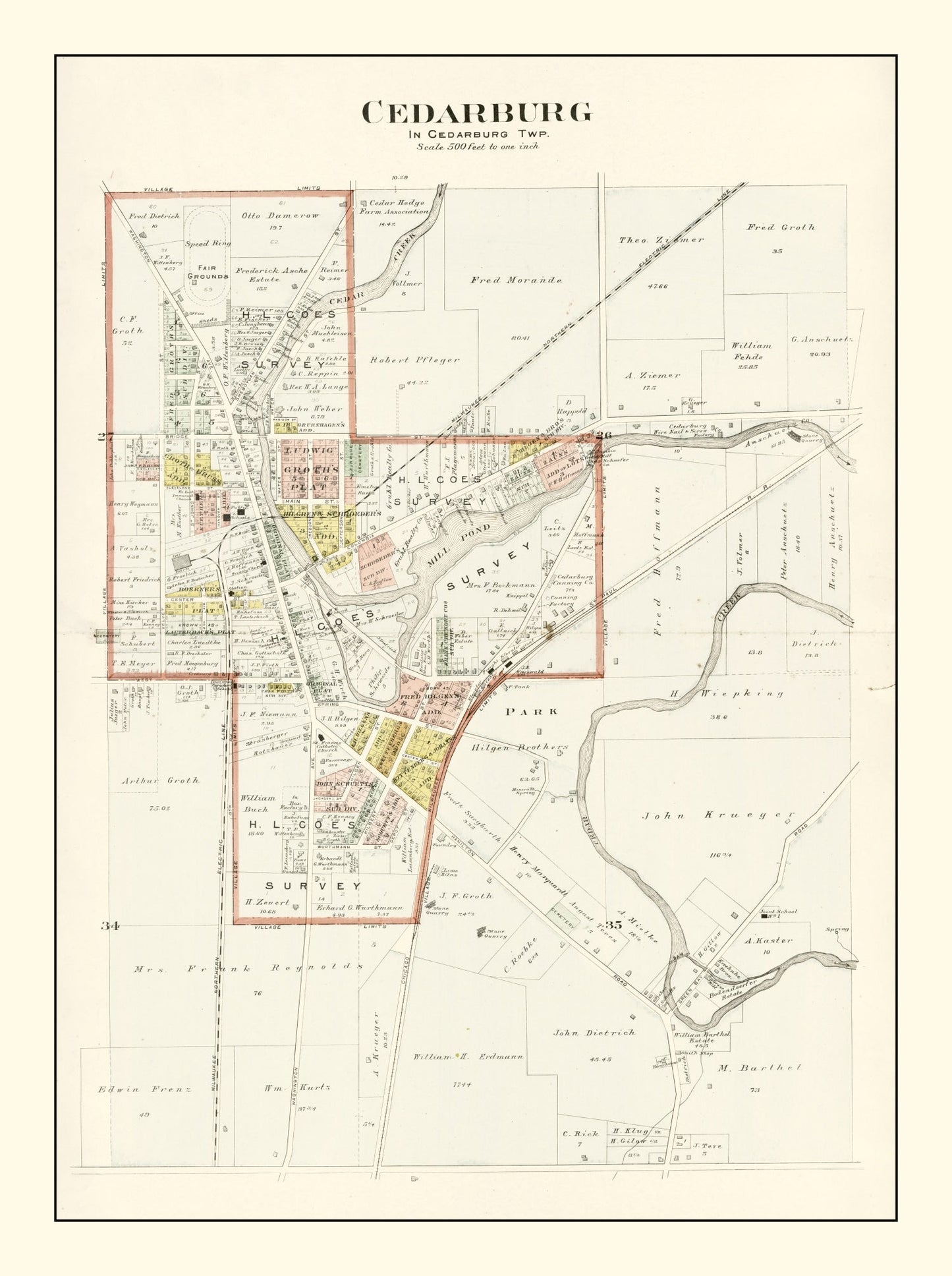 Vintage Map of Cedarburg, Wisconsin, 1915