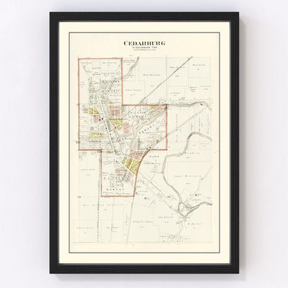 Vintage map of Cedarburg, Wisconsin, 1915, restored vintage wall art print
