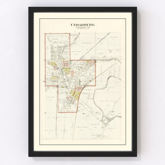 Vintage map of Cedarburg, Wisconsin, 1915, restored vintage wall art print