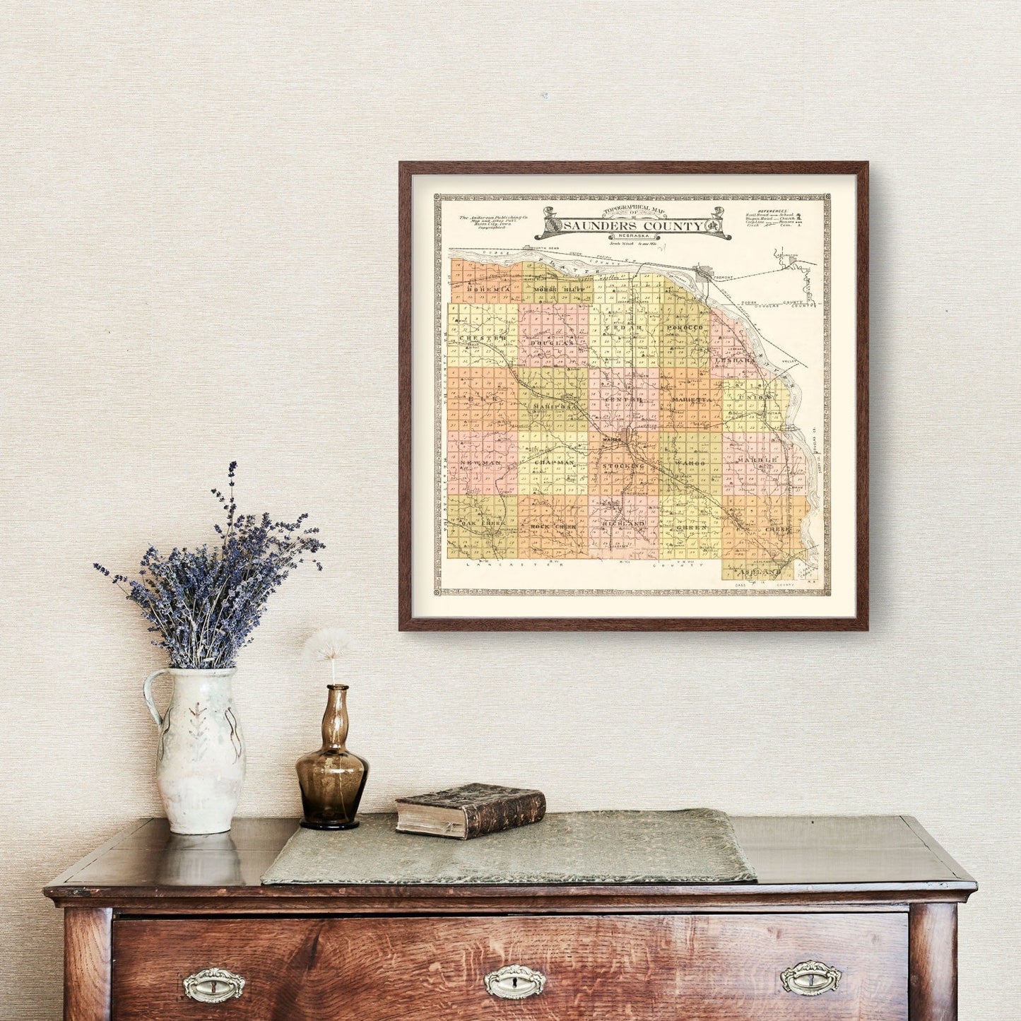 Vintage Map of Saunders County, Nebraska, 1916