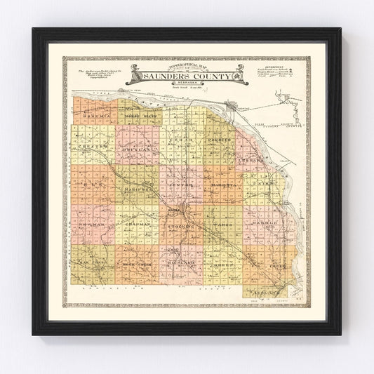 vintage map of Saunders County, Nebraska, 1916