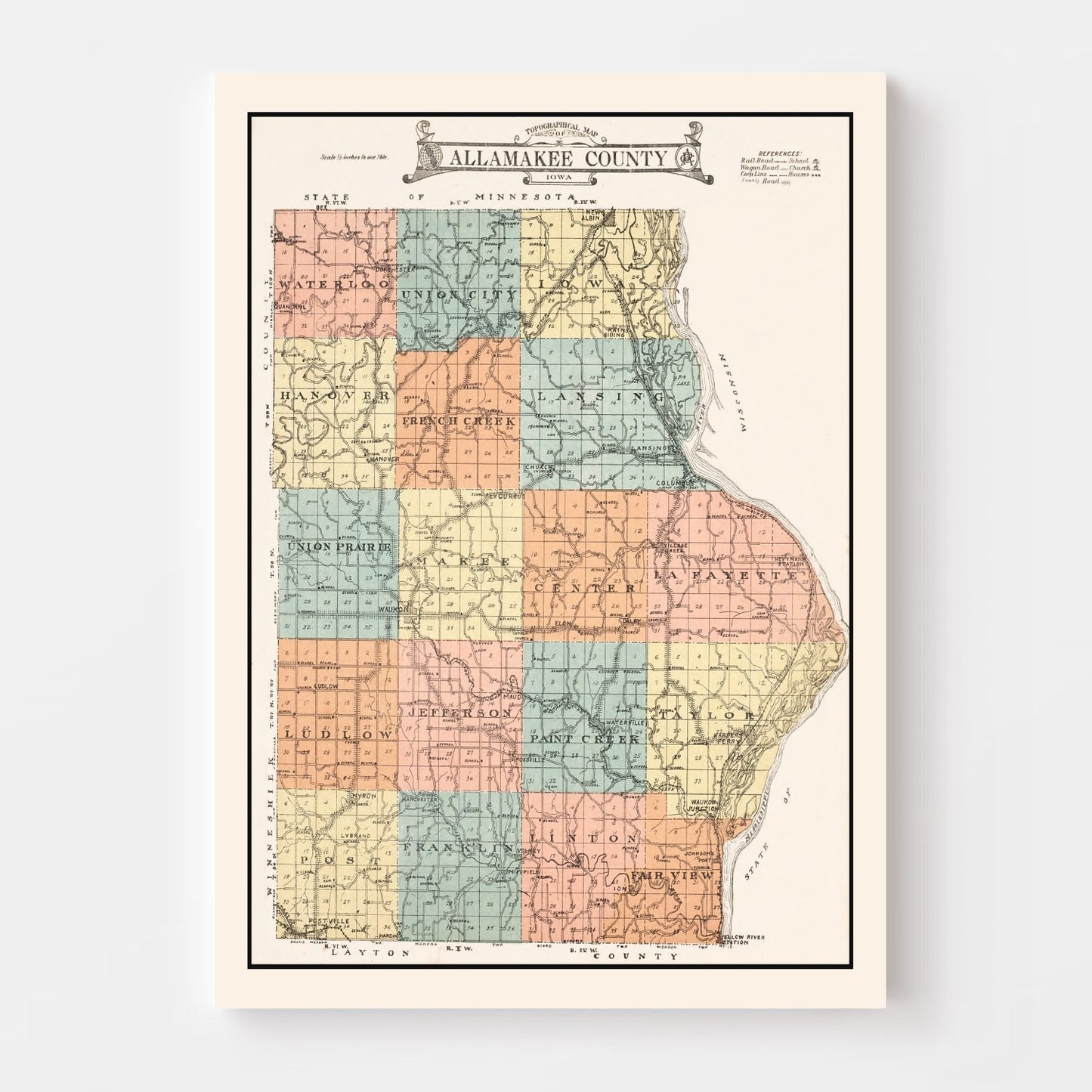 Vintage Map of Allamakee County, Iowa, 1917