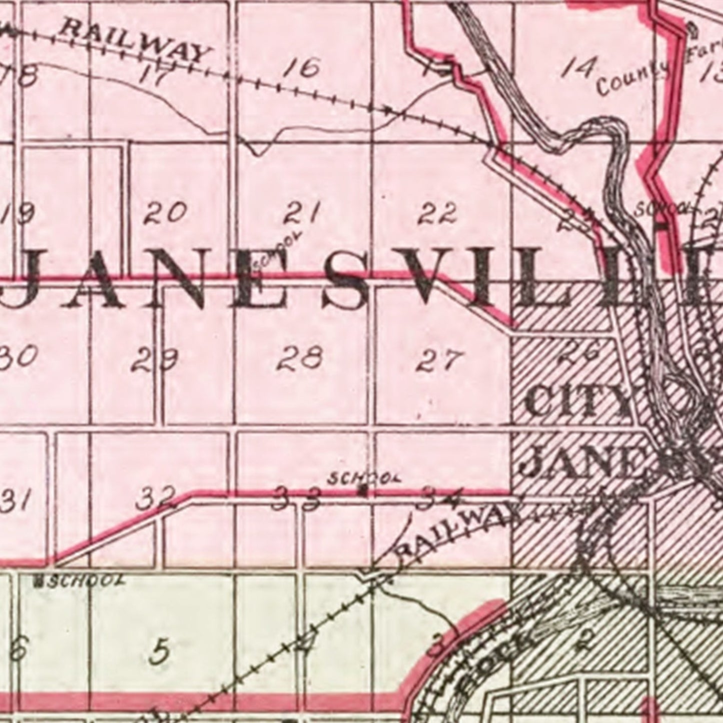 Vintage Map of Rock County, Wisconsin, 1917