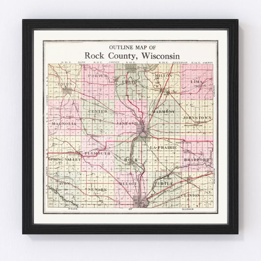vintage map of Rock County, Wisconsin, 1917