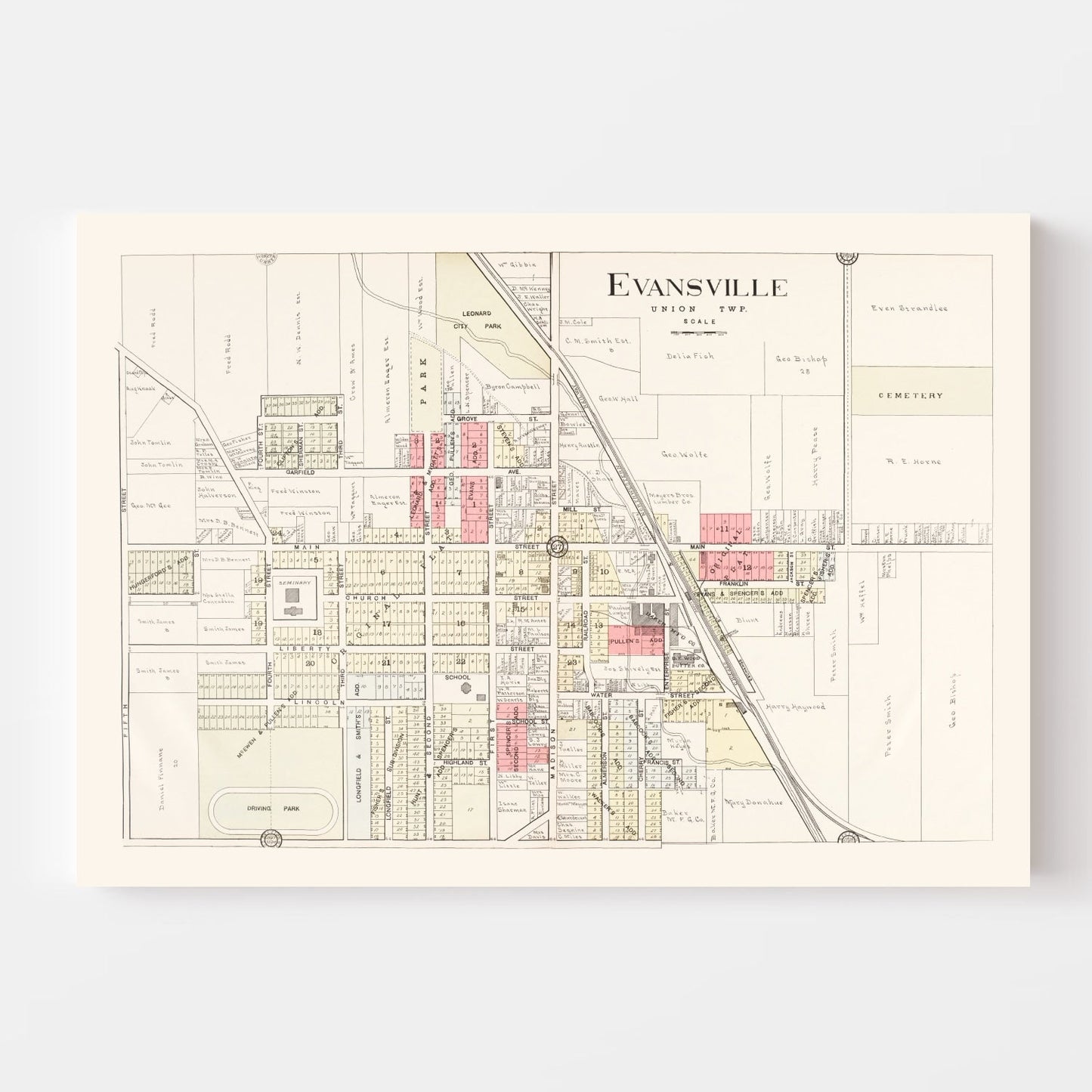 Vintage Map of Evansville, Wisconsin, 1917