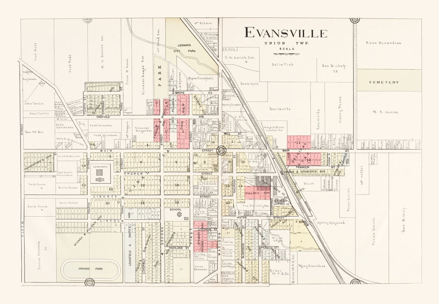 Vintage Map of Evansville, Wisconsin, 1917