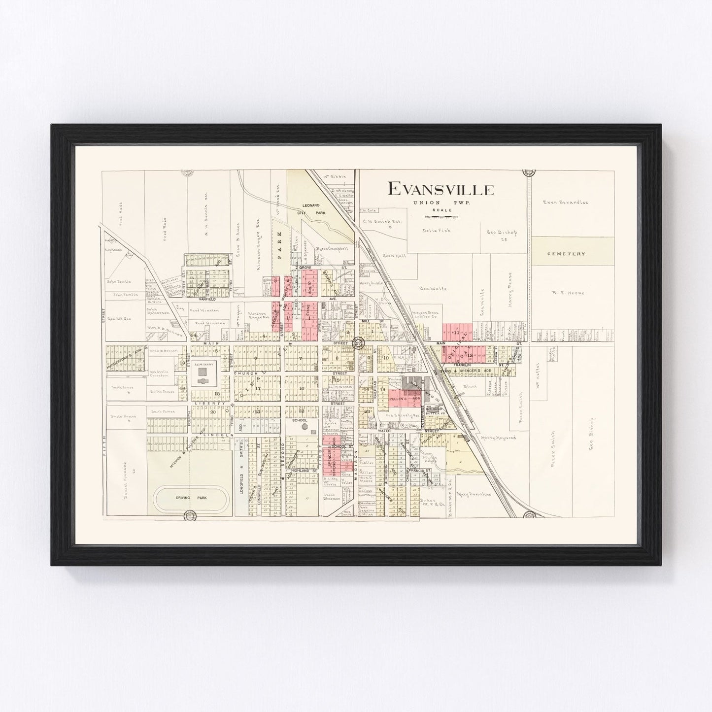 Vintage map of Evansville, Wisconsin, 1917