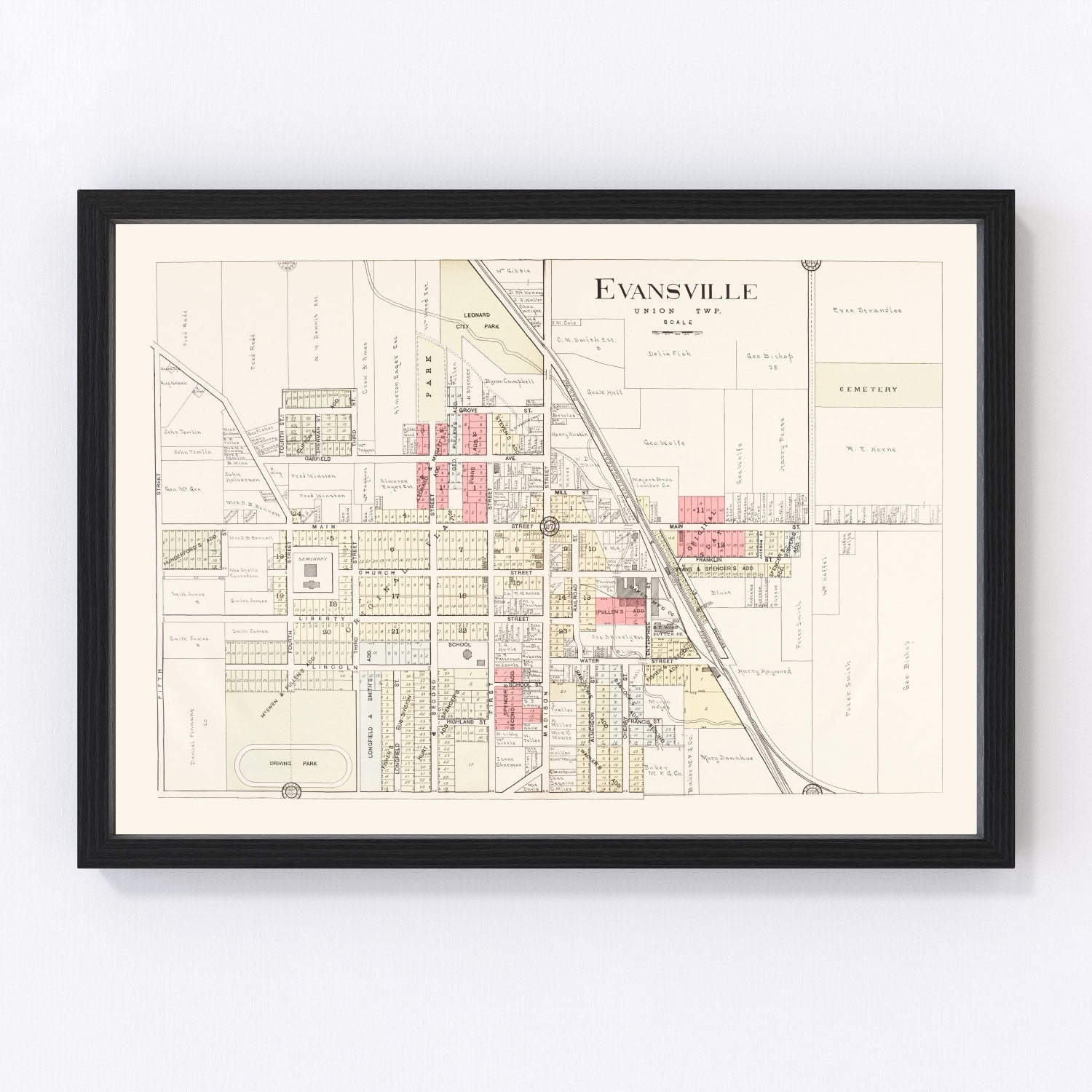 Vintage map of Evansville, Wisconsin, 1917