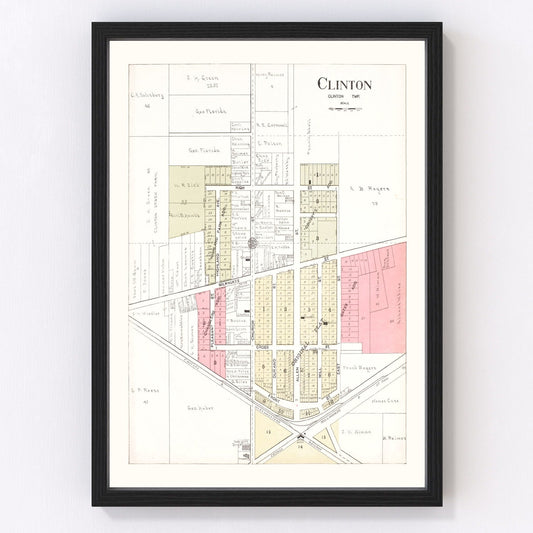 vintage map of Clinton, Wisconsin, 1917