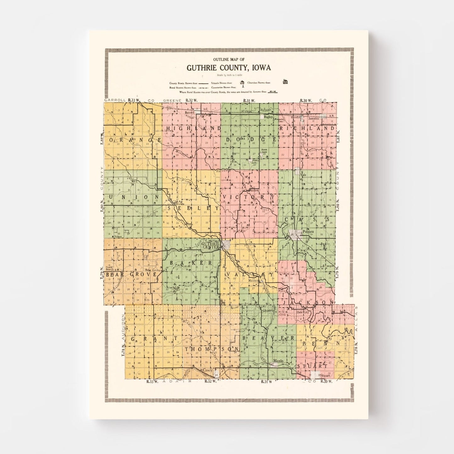 Vintage Map of Guthrie County, Iowa, 1917