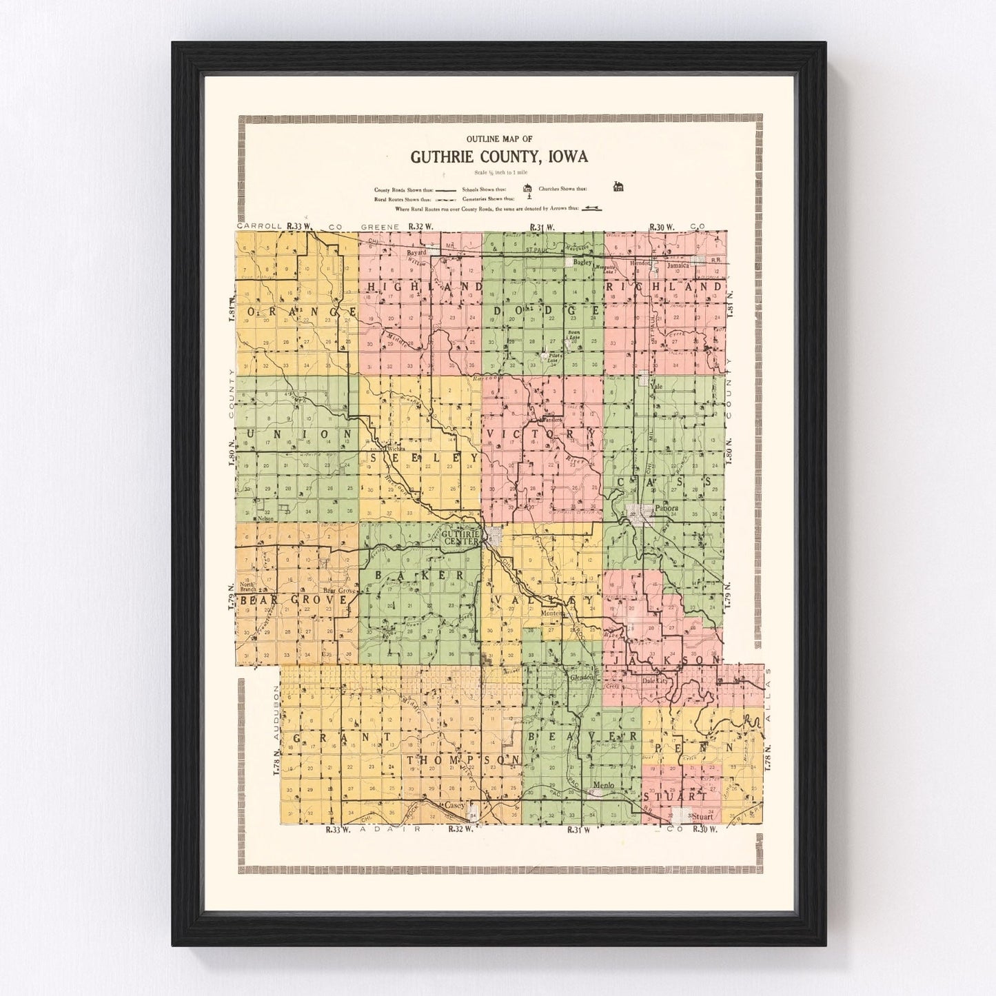 vintage map of Guthrie County, Iowa, 1917