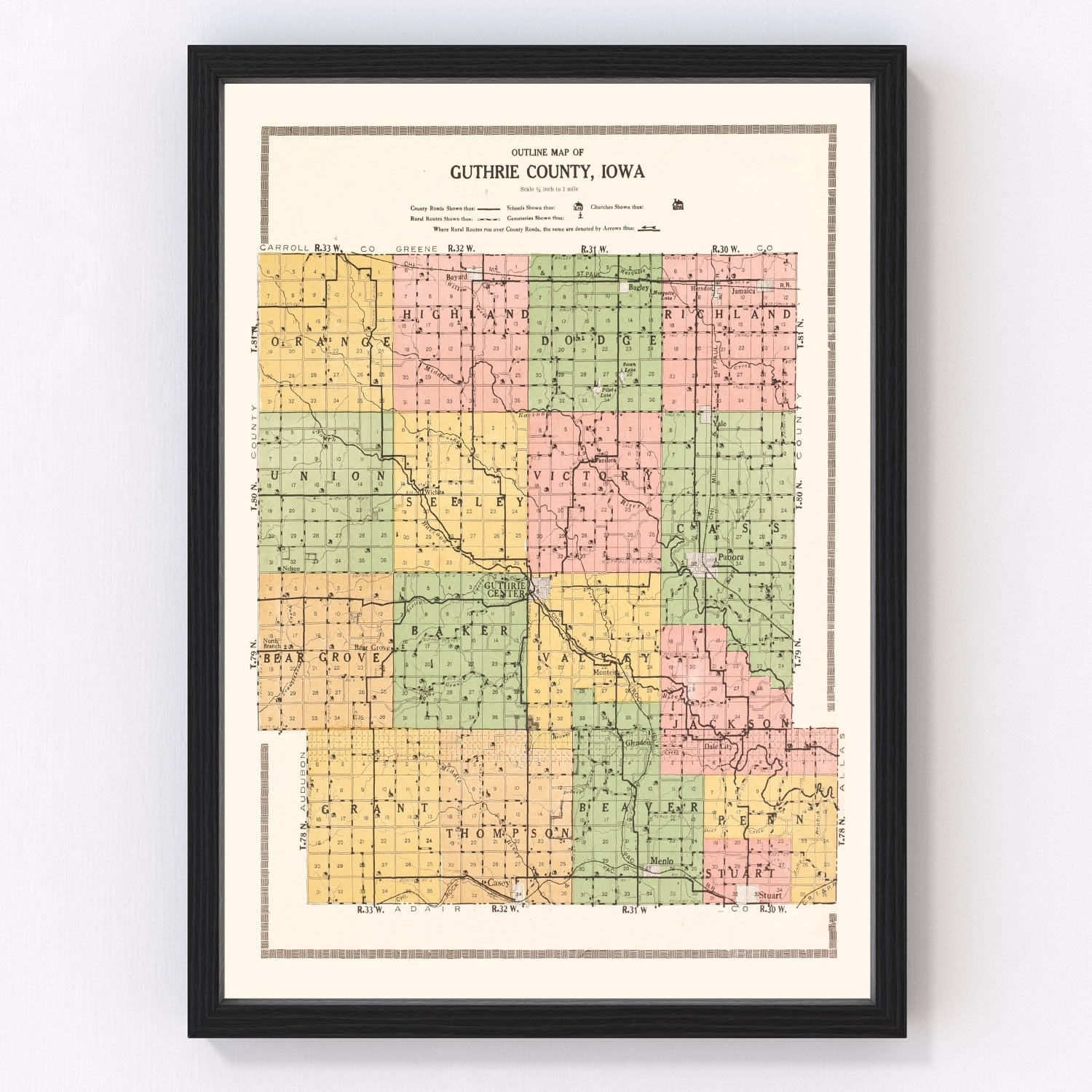 vintage map of Guthrie County, Iowa, 1917