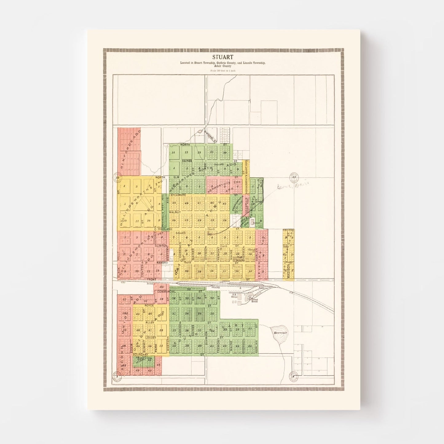 Vintage Map of Stuart, Iowa, 1917