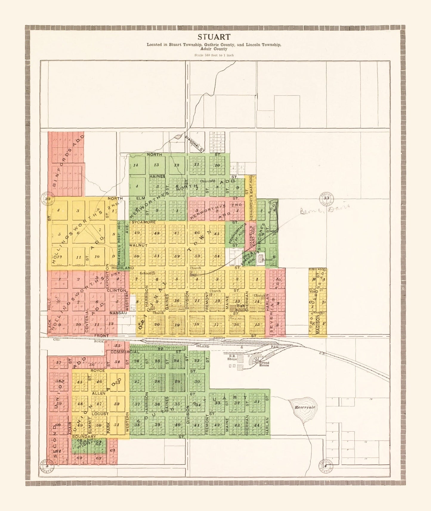 Vintage Map of Stuart, Iowa, 1917