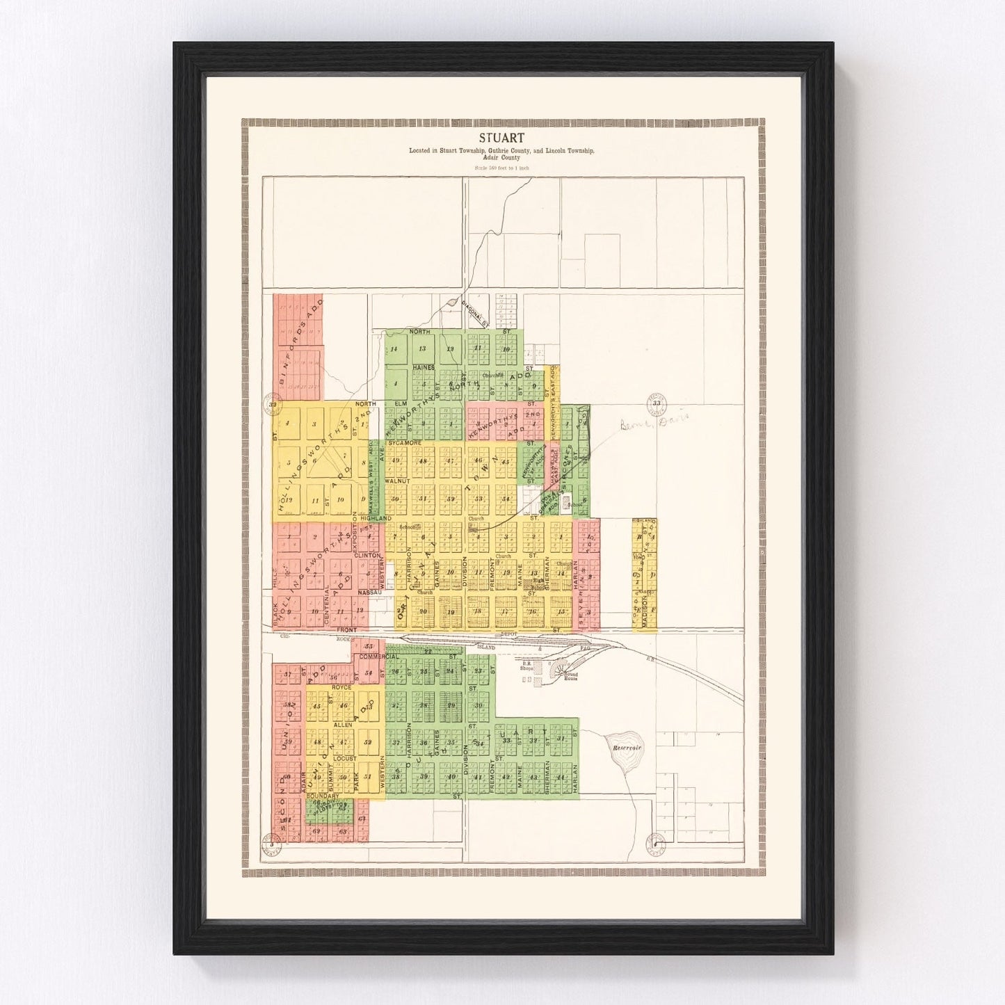 Vintage map of Stuart, Guthrie County, Iowa, 1917