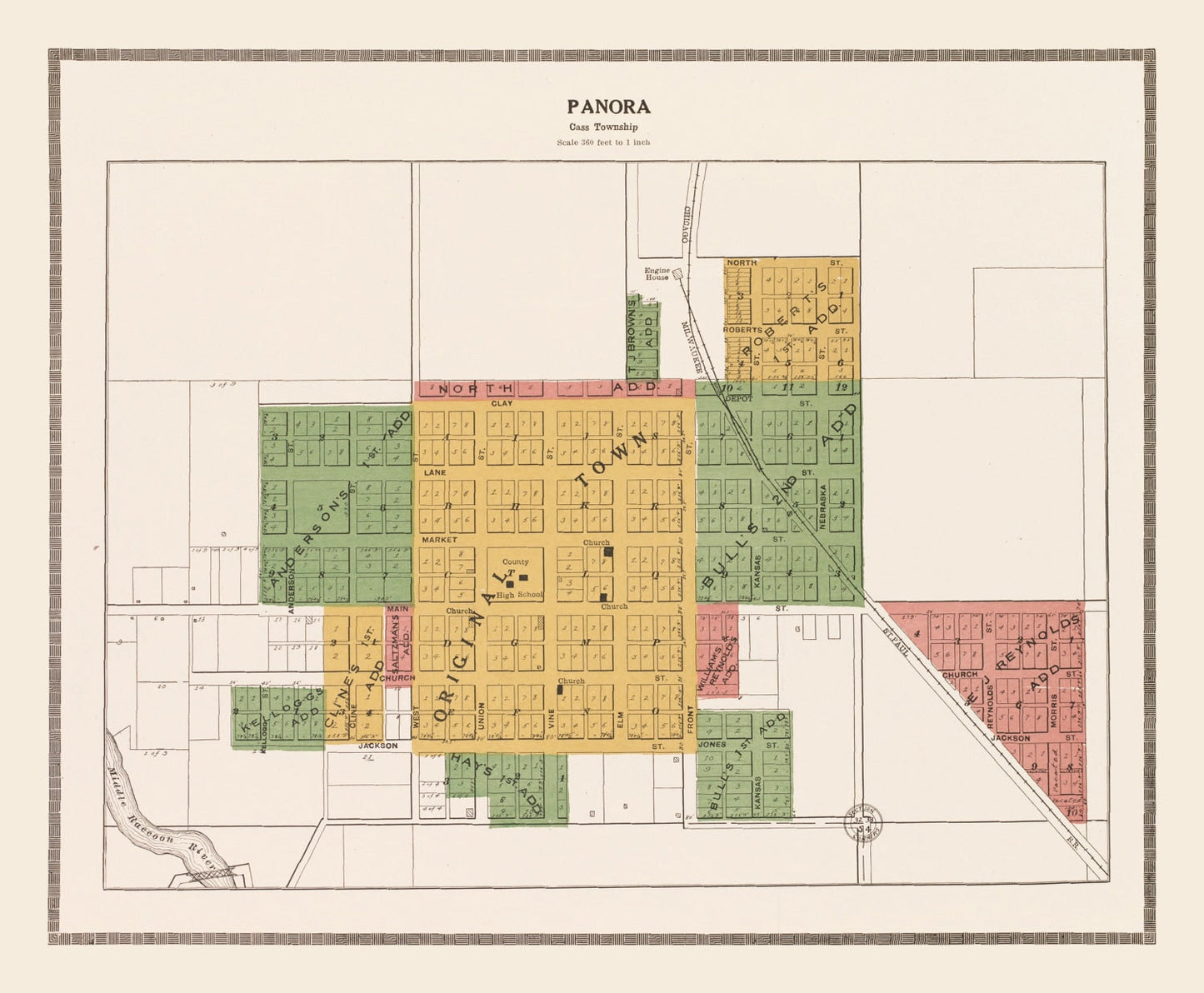 Vintage Map of Panora, Iowa, 1917
