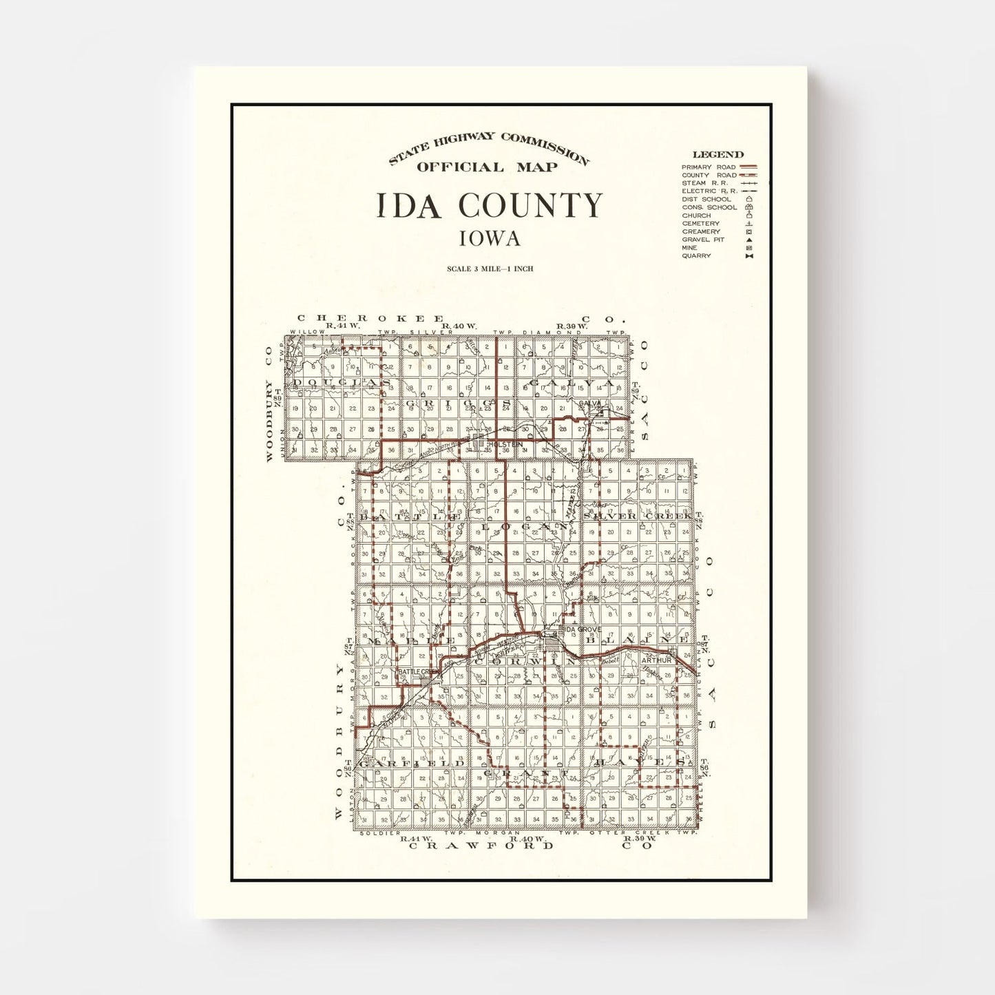 Vintage Map of Ida County, Iowa, 1920